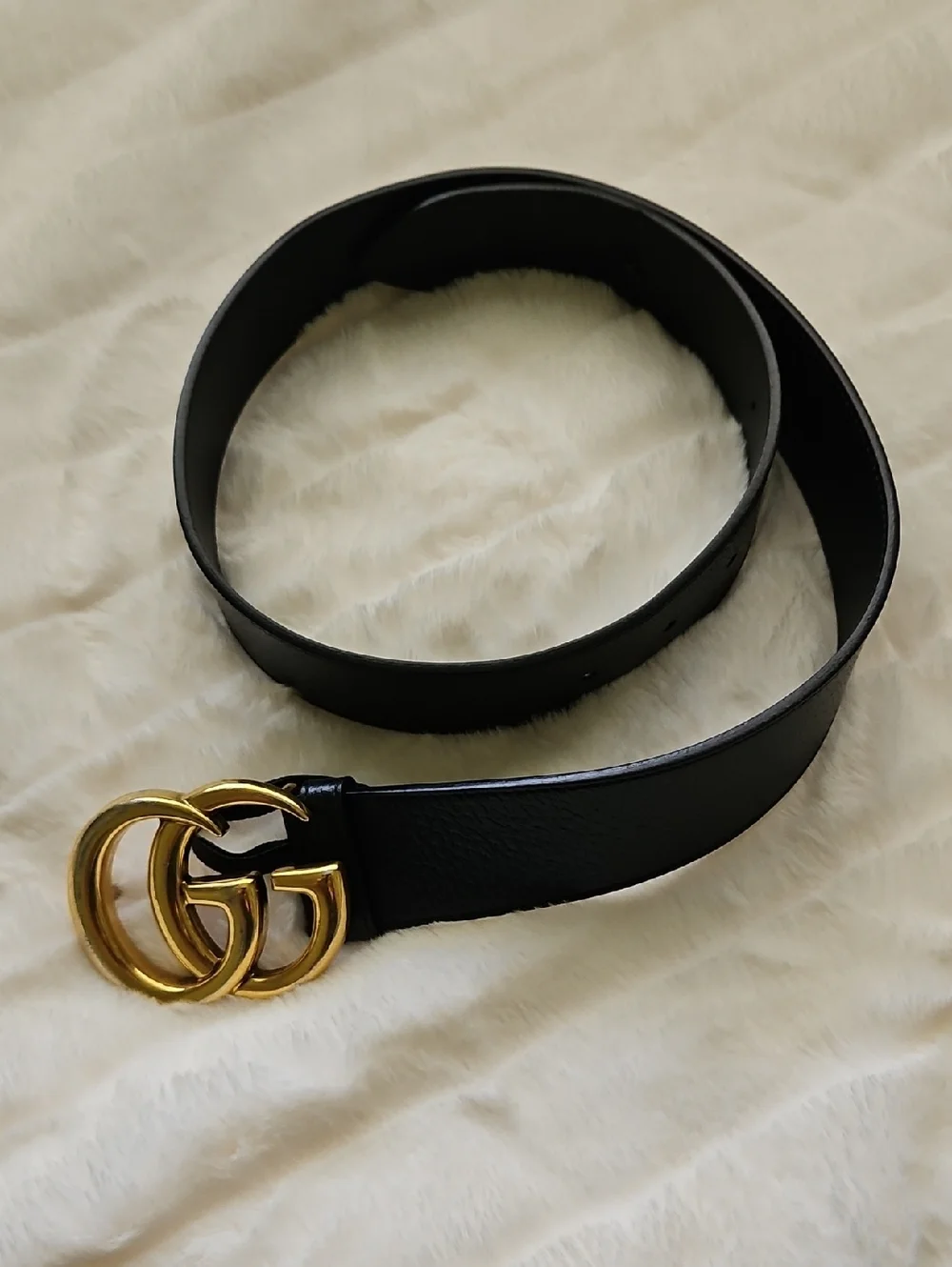 Gucci Black Leather Belt with Gold Double-G Buckle